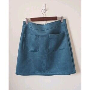 Ann Taylor Loft A Line Faux Suede Teal Blue Mini Skirt Lined Size 6